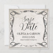 Zwart Art Deco Bruiloft Save the Date (Voorkant)