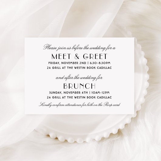 Zwart Art Deco Bruiloft Welkom en Brunch Informatiekaartje