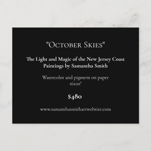 Zwart Art Exhibition Display Kaarten Art Labels (Voorkant)