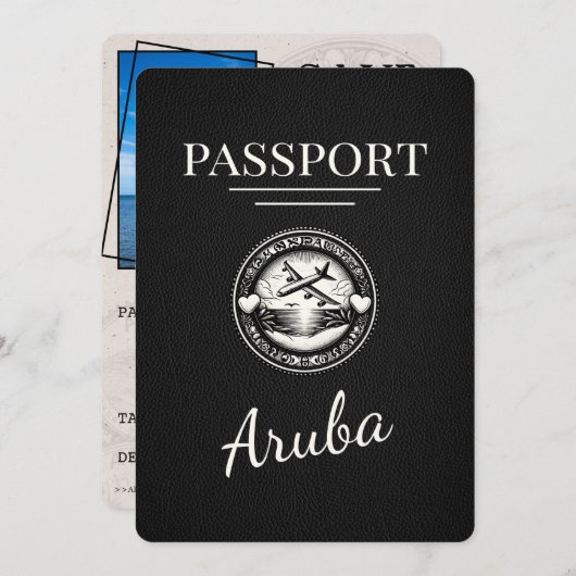 Zwart Aruba paspoort Bewaar de datum Save The Date (Voorkant / Achterkant)