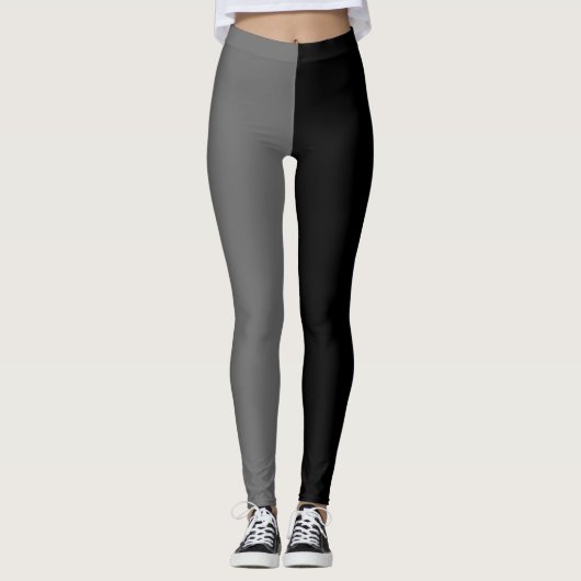 Zwart Ash Gary Two Tone Kleur Split Leggings (Voorkant)
