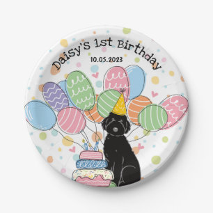 Zwart Aussiedoodle Verjaardagsfeestje Papieren Bor Bordje