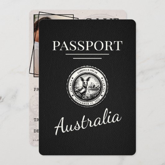 Zwart Australisch paspoort Bewaar de datum Save The Date (Voorkant / Achterkant)