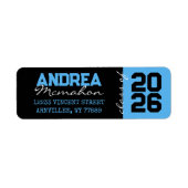 Zwart & Baby Blauw Afstuderen Retouradreslabels Etiket (Voorkant)