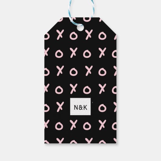 Zwart & Baby Roze X O XO XO's Trendy Cute Cadeaulabel (Achterkant)