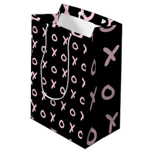 Zwart & Baby Roze X O XO XO's Trendy Cute Medium Cadeauzakje