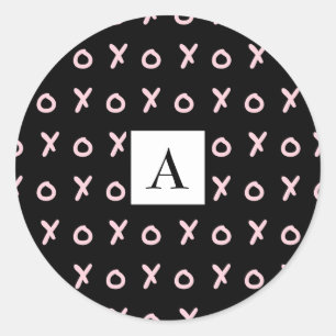 Zwart & Baby Roze X O XO XO's Trendy Cute Ronde Sticker