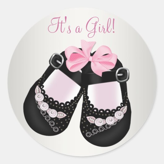 Zwart Baby Schoenen Roze Baby showers Stickers (Voorkant)