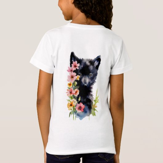 Zwart Baby Wolf cub waterverf kunst schilderij T-shirt (Achterkant)
