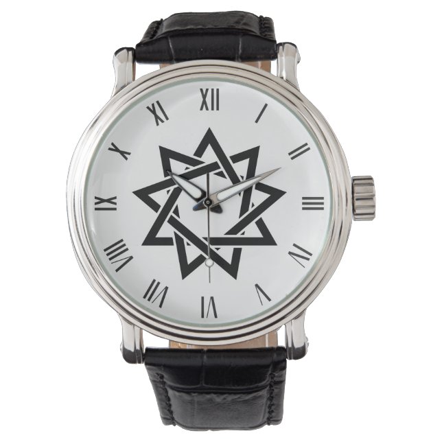 Zwart Bahai negen-puntsstersymbool Kijk uit Horloge (Voorkant)