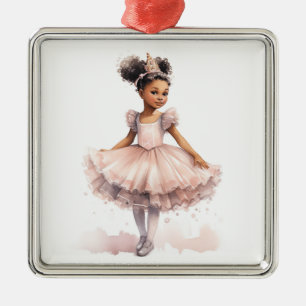 Zwart Ballerina, Bord Roze Tutu, Gouden Kroon Metalen Ornament