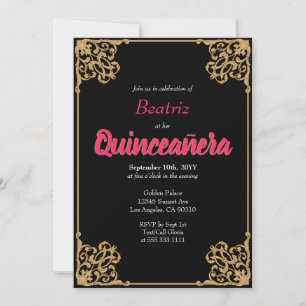 Zwart Baronk Lijst Roze Quinceañera Kaart