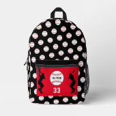 Zwart Baseball Speler Silhouet Naam Nummer Bedrukte Rugzak (Voorkant)