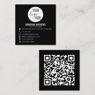 Zwart Basic Professioneel Bedrijfslogo QR-code Vierkante Visitekaartje