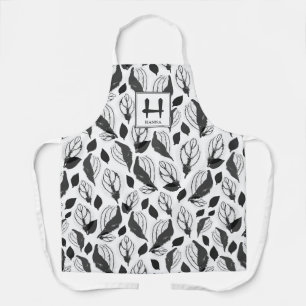 Zwart Basilicum Kruidenblad Patroon Botanisch Mono Schort