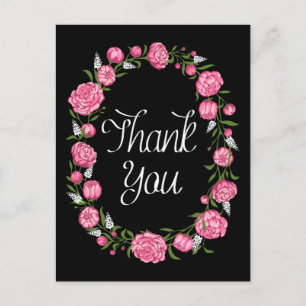 Zwart Bedankt Roze Pioenenbloemenkrans Briefkaart