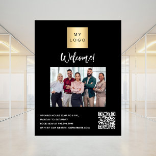 Zwart bedrijfslogo foto welkom QR-code Raamsticker