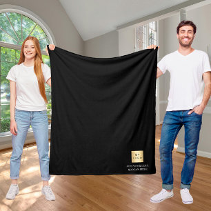 Zwart bedrijfslogo op maat gemaakte bedrijfscadeau fleece deken