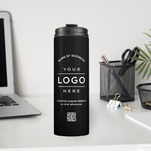 Zwart bedrijfsnaamlogo QR-code Thermosbeker