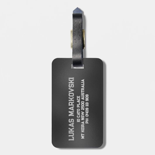 Zwart beeld achtergrond masculine ontwerp bagagelabel (Achterkant verticaal)