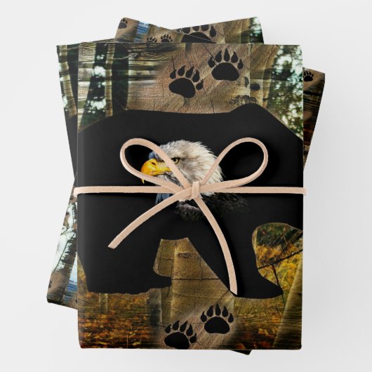 Zwart Beer Bald Eagle Beer Schilder Drukt Wilderhe Inpakpapier Vel (In situ)