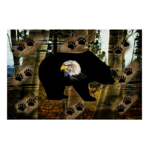 Zwart Beer Bald Eagle Beer Schilder Drukt Wilderhe Perfect Poster