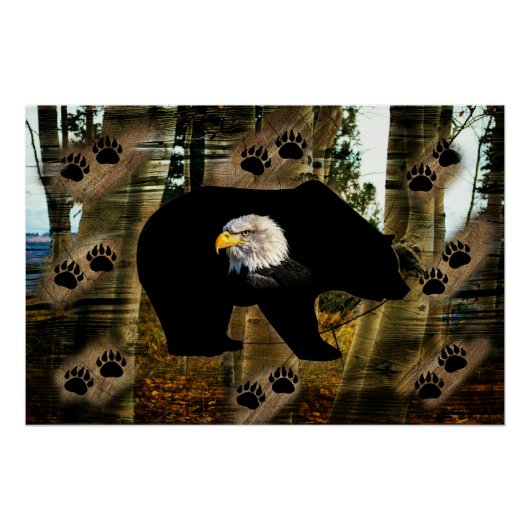 Zwart Beer Bald Eagle Beer Schilder Drukt Wilderhe Perfect Poster (Voorkant)