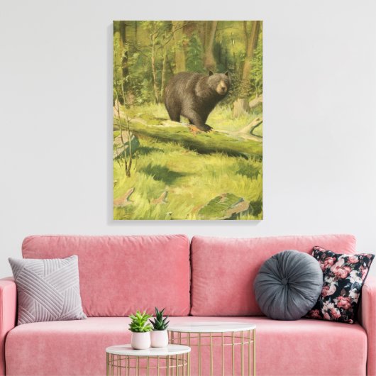 Zwart Beer dat op een boomstam steekt Canvas Afdruk (Insitu (Woonkamer))