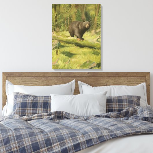 Zwart Beer dat op een boomstam steekt Canvas Afdruk (Insitu (Slaapkamer))