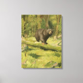 Zwart Beer dat op een boomstam steekt Canvas Afdruk (Voorkant)