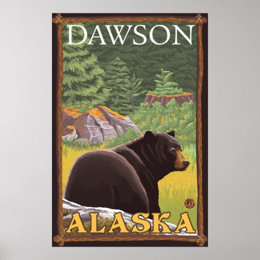 Zwart Beer in de bosbouw - Dawson, Alaska Poster (Voorkant)