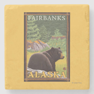 Zwart Beer in de bosbouw - Fairbanks, Alaska Stenen Onderzetter