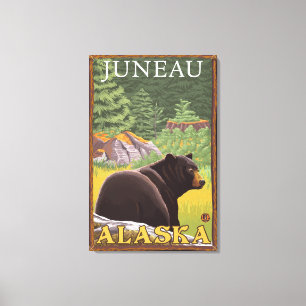 Zwart Beer in de bosbouw - Juneau, Alaska Canvas Afdruk