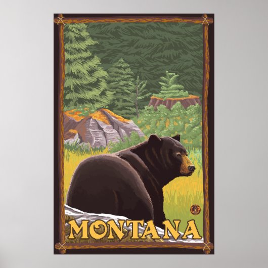 Zwart Beer in de bosbouw - Montana Poster (Voorkant)