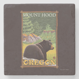 Zwart Beer in de bosbouw - Mount Hood, Oregon Stenen Onderzetter