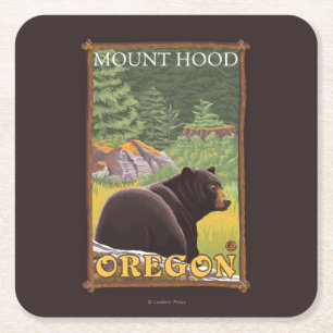 Zwart Beer in de bosbouw - Mount Hood, Oregon Vierkante Kartonnen Onderzetter