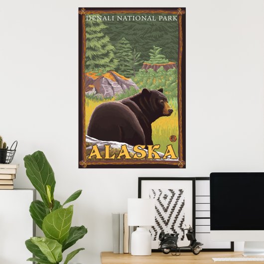 Zwart Beer in de bosbouw - Nationaal Park Denali, Poster (Thuiskantoor)