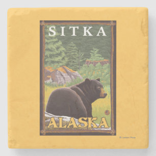 Zwart Beer in de bosbouw - Sitka, Alaska Stenen Onderzetter