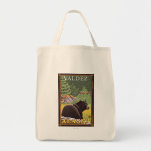 Zwart Beer in de bosbouw - Valdez, Alaska Tote Bag