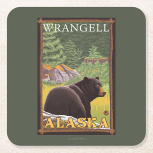 Zwart Beer in de bosbouw - Wrangell, Alaska Vierkante Kartonnen Onderzetter