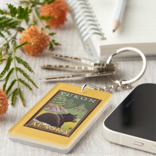 Zwart Beer in de bosbouw - Yukon, Alaska Sleutelhanger (Voorkant Rechts)