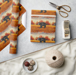 Zwart Beer in Herfstbos Cadeaupapier