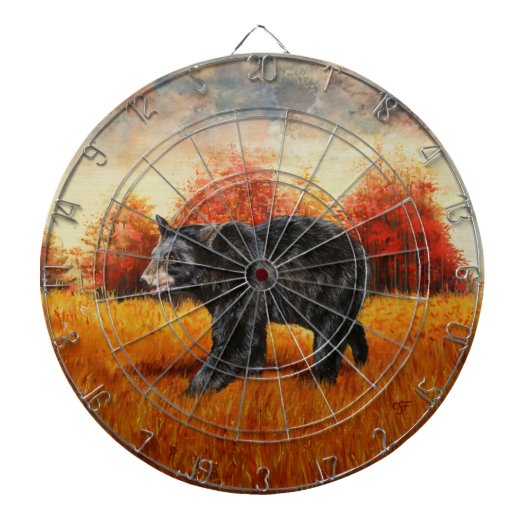 Zwart Beer in Herfstbos Dartbord (Voorkant)