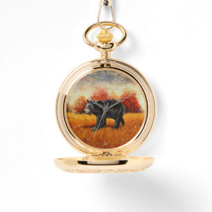 Zwart Beer in Herfstbos Horloge