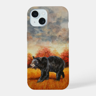 Zwart Beer in Herfstbos iPhone 15 Hoesje