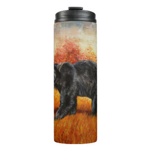 Zwart Beer in Herfstbos Thermosbeker