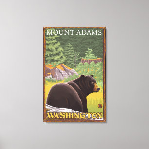 Zwart Beer in het bos - Mount Adams, Washington Canvas Afdruk