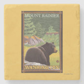 Zwart Beer in het bos - Mount Rainier, Washington Stenen Onderzetter (Voorkant)