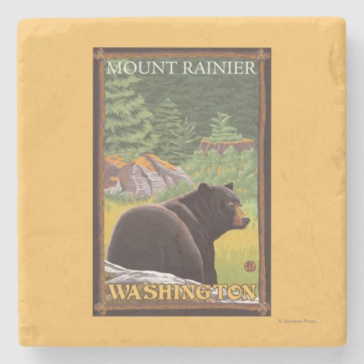 Zwart Beer in het bos - Mount Rainier, Washington Stenen Onderzetter (Voorkant)