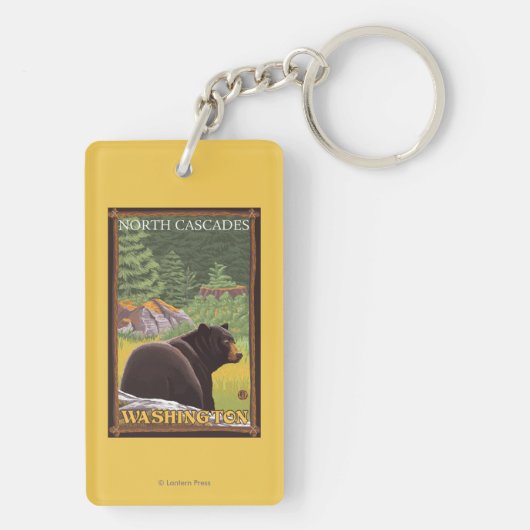 Zwart Beer in het bos - Noord-Cascades, Washington Sleutelhanger (achterkant)